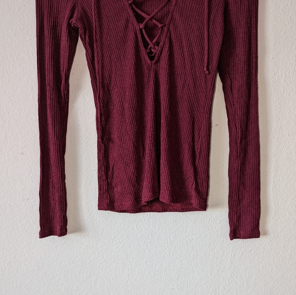 UO Project Social T Lace Up Ribbed Long Sleeve Tee Shirt - Picture 4 of 7